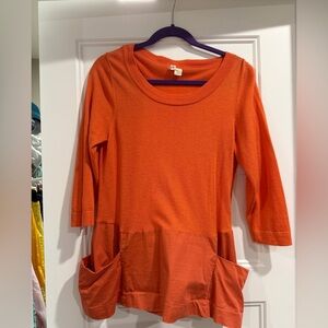 Anthropology Bright Orange Pocket Tunic  Sweater Top